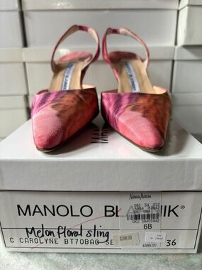Manolo Blahnik melon fabric slingback